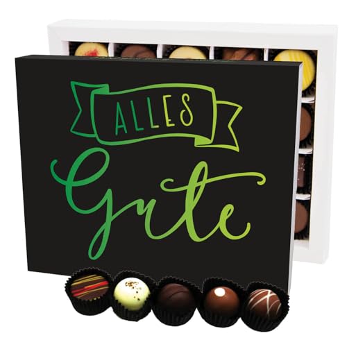 Hallingers Alles Gute XL - Manufaktur Pralinen Geschenk handmade ohne Alkohol aus Edelkakao Schokolade (Box) - Muttertagsgeschenk & Geschenkideen zum Vatertag | Geburtstag Glückwunsch Danke Jahrestag von Hallingers Genuss Manufaktur