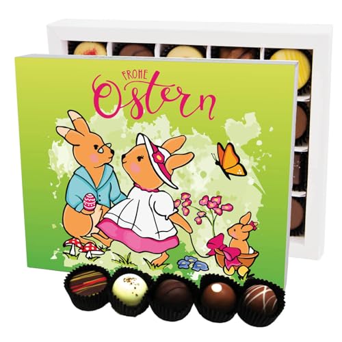 Hallingers Hasenfamilie 20 - Ostergeschenke für Osterkörbchen zu Ostern, Pralinen handmade ohne Alkohol (Box) - Ostergeschenke Osterkörbchen Ostereier & als Osterdeko | Glückwunsch Glückwünsche Freund von Hallingers Genuss Manufaktur