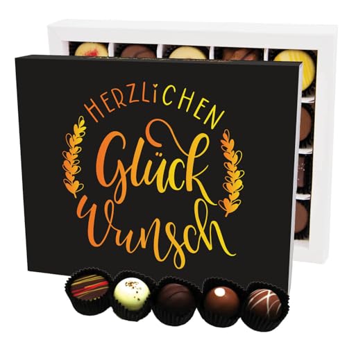 Hallingers Herzlichen Glückwunsch XL - Manufaktur Pralinen Geschenk handmade ohne Alkohol aus Edelkakao Schokolade (Box) - Muttertagsgeschenk & Geschenkideen zum Vatertag | Geburtstag Glückwunsch Dank von Hallingers Genuss Manufaktur