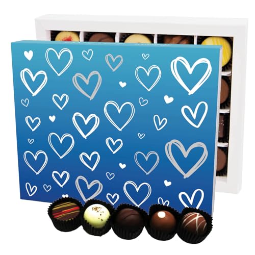 Hallingers Love Blau XL - Valentinstag Manufaktur Pralinen Geschenk handmade ohne Alkohol aus Edelkakao Schokolade (Box) - Muttertagsgeschenk & Geschenkideen zum Vatertag | Danke Jahrestag Neues Zuhau von Hallingers Genuss Manufaktur