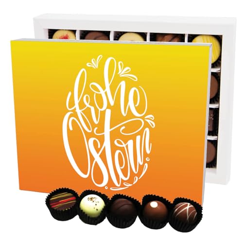 Hallingers Frohe Ostern Osterei 20 - Ostergeschenke für Osterkörbchen zu Ostern, Pralinen handmade ohne Alkohol (Box) - Ostergeschenke Osterkörbchen Ostereier & als Osterdeko | Glückwunsch Glückwünsch von Hallingers Genuss Manufaktur