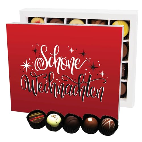 Hallingers Schöne Weihnachten Rot XL - Manufaktur Pralinen Weihnachten Geschenk handmade ohne Alkohol aus Edelkakao Schokolade (Box) - Ostergeschenke Osterkörbchen Ostereier & als Osterdeko | Glückwun von Hallingers Genuss Manufaktur