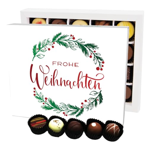 Hallingers Frohe Weihnachten Kranz XL - Manufaktur Pralinen Weihnachten Geschenk handmade ohne Alkohol aus Edelkakao Schokolade (Box) - Muttertagsgeschenk & Geschenkideen zum Vatertag | Glückwunsch Da von Hallingers Genuss Manufaktur