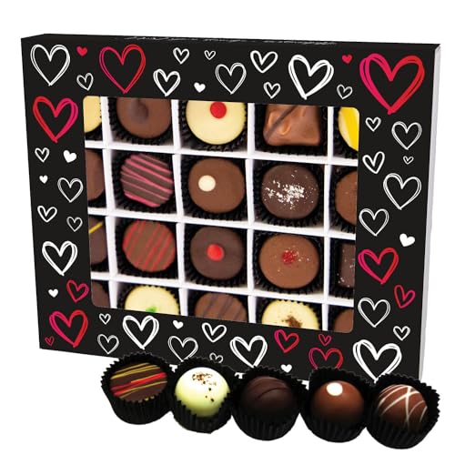 Hallingers Love Black XL - Valentinstag Manufaktur Pralinen Geschenk handmade teils mit Alkohol aus Edelkakao Schokolade (Box) - Muttertagsgeschenk & Geschenkideen zum Vatertag | Danke Jahrestag Neues von Hallingers Genuss Manufaktur