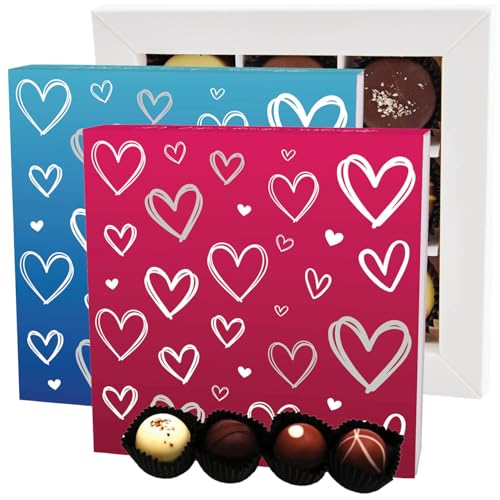 Hallingers Pink&Blue Hearts 2x L - Valentinstag Manufaktur Pralinen Geschenk handmade ohne Alkohol aus Edelkakao Schokolade (Set) - Muttertagsgeschenk & Geschenkideen zum Vatertag | Danke Jahrestag Ne von Hallingers Genuss Manufaktur