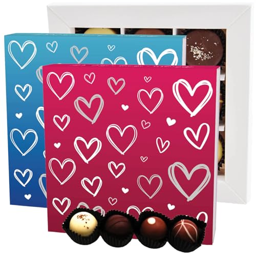 Hallingers Pink&Blue Hearts 2x L - Valentintstag Manufaktur Pralinen Geschenk handmade teils mit Alkohol aus Edelkakao Schokolade (Set) - Muttertagsgeschenk & Geschenkideen zum Vatertag | Danke Jahres von Hallingers Genuss Manufaktur