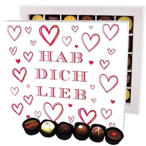 Hallingers Hab Dich lieb XXL - Valentinstag Manufaktur Pralinen Geschenk handmade ohne Alkohol aus Edelkakao Schokolade (Box) - Muttertagsgeschenk & Geschenkideen zum Vatertag | Danke Jahrestag Neues von Hallingers Genuss Manufaktur