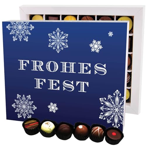 Hallingers Frohes Fest Blau XXL - Manufaktur Pralinen Weihnachten Geschenk handmade ohne Alkohol aus Edelkakao Schokolade (Box) - Muttertagsgeschenk & Geschenkideen zum Vatertag | Glückwunsch Danke Fr von Hallingers Genuss Manufaktur