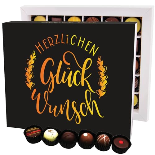 Hallingers Herzlichen Glückwunsch XXL - Manufaktur Pralinen Geschenk handmade ohne Alkohol aus Edelkakao Schokolade (Box) - Muttertagsgeschenk & Geschenkideen zum Vatertag | Geburtstag Glückwunsch Dan von Hallingers Genuss Manufaktur