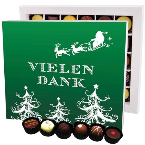 Hallingers Vielen Dank Grün XXL - Manufaktur Pralinen Weihnachten Geschenk handmade ohne Alkohol aus Edelkakao Schokolade (Box) - Ostergeschenke Osterkörbchen Ostereier & als Osterdeko | Glückwunsch D von Hallingers Genuss Manufaktur