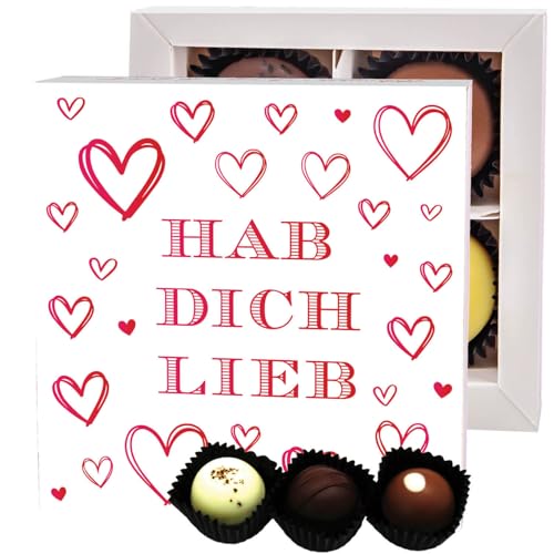 Hallingers Hab Dich lieb - Valentinstag Manufaktur Pralinen Geschenk handmade ohne Alkohol aus Edelkakao Schokolade (Box) - Muttertagsgeschenk & Geschenkideen zum Vatertag | Danke Jahrestag Neues Zuha von Hallingers Genuss Manufaktur