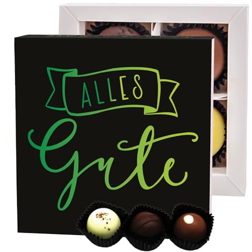 Hallingers Alles Gute - Manufaktur Pralinen Geschenk handmade ohne Alkohol aus Edelkakao Schokolade (Box) - Muttertagsgeschenk & Geschenkideen zum Vatertag | Geburtstag Glückwunsch Danke Neues Zuhause von Hallingers Genuss Manufaktur