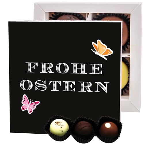 Hallingers Frohe Ostern Black - Ostergeschenke für Osterkörbchen zu Ostern, Pralinen handmade ohne Alkohol (Box) - Muttertagsgeschenk & Geschenkideen zum Vatertag | Glückwunsch Glückwünsche Freundscha von Hallingers Genuss Manufaktur