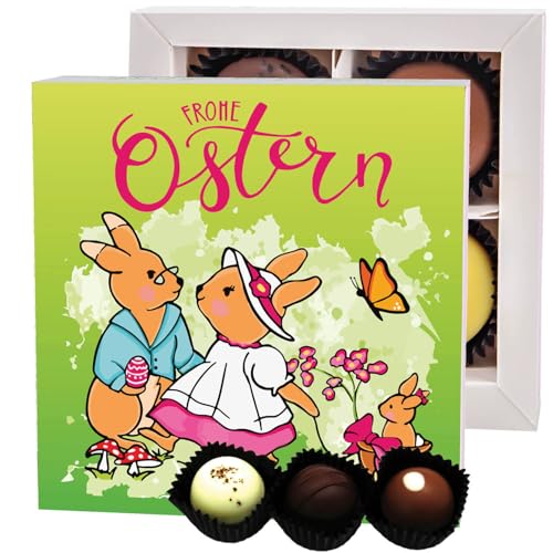 Hallingers Hasenfamilie - Ostergeschenke für Osterkörbchen zu Ostern, Pralinen handmade ohne Alkohol (Box) - Muttertagsgeschenk & Geschenkideen zum Vatertag | Glückwunsch Glückwünsche Freundschaft Gen von Hallingers Genuss Manufaktur