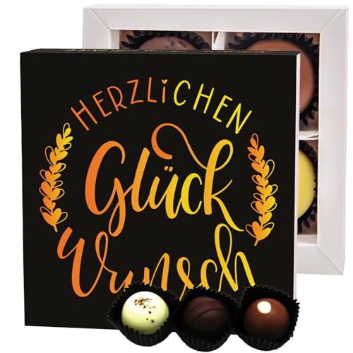 Hallingers Herzlichen Glückwunsch - Manufaktur Pralinen Geschenk handmade ohne Alkohol aus Edelkakao Schokolade (Box) - Muttertagsgeschenk & Geschenkideen zum Vatertag | Geburtstag Glückwunsch Danke N von Hallingers Genuss Manufaktur