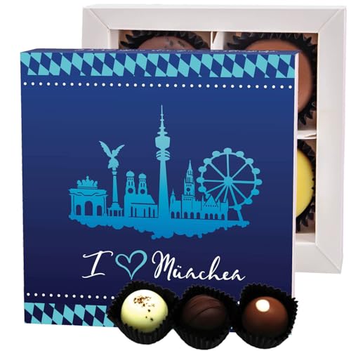 Hallingers I love München 4 - Manufaktur Pralinen Geschenk handmade ohne Alkohol aus Edelkakao Schokolade (Box) - Ostergeschenke Osterkörbchen Ostereier & als Osterdeko | Geburtstag Glückwunsch Danke von Hallingers Genuss Manufaktur