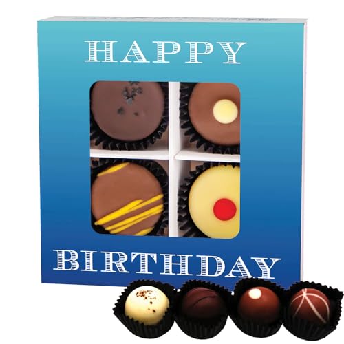 Hallingers Happy Birthday - Manufaktur Pralinen Geschenk handmade teils mit Alkohol aus Edelkakao Schokolade (Box) - Muttertagsgeschenk & Geschenkideen zum Vatertag | Geburtstag Glückwunsch Danke Jahr von Hallingers Genuss Manufaktur