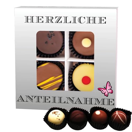 Hallingers Herzliche Anteilnahme - Manufaktur Pralinen Geschenk handmade teils mit Alkohol aus Edelkakao Schokolade (Box) - Muttertagsgeschenk & Geschenkideen zum Vatertag | Geburtstag Glückwunsch Dan von Hallingers Genuss Manufaktur