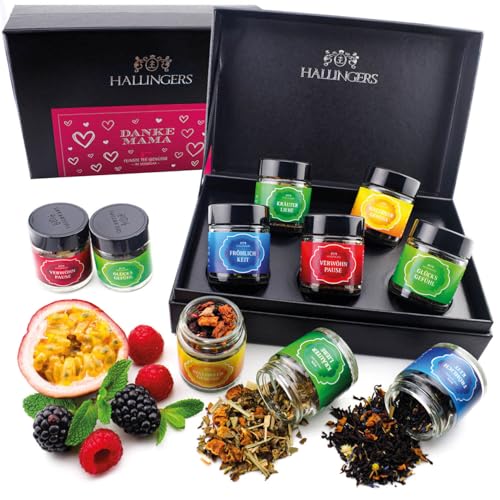 Hallingers Danke Mama - Muttertagsgeschenk 5 Sorten Tee Geschenkset mit Box vegan zum Muttertag für Mama Mutter Oma (Set) - Muttertagsgeschenk & Geschenkideen zum Vatertag | Genesung Jahrestag Danke von Hallingers Genuss Manufaktur