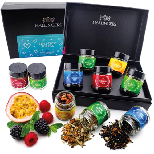 Hallingers Danke Papa - Vatertagsgeschenk 5 Sorten Tee Geschenkset mit Box vegan zum Vatertag für Papa Vater Opa (Set) - Ostergeschenke Osterkörbchen Ostereier & als Osterdeko | Genesung Jahrestag Dan von Hallingers Genuss Manufaktur