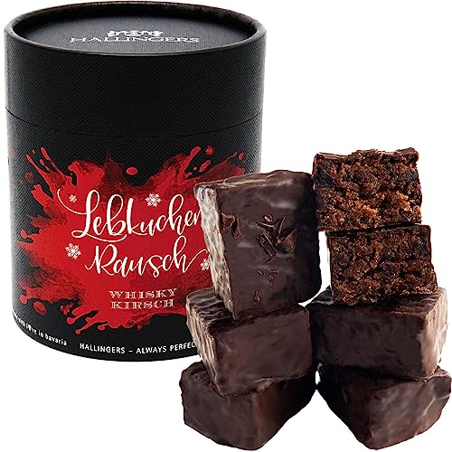 Hallingers Lebkuchenrausch Whisky-Kirsch - 6 saftige Lebkuchen-Würfel in der edlen Papierdose (Box) - Muttertagsgeschenk & Geschenkideen zum Vatertag | Danke Silvester Neues Zuhause Genesung von Hallingers Genuss Manufaktur