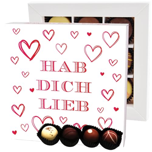 Hallingers Hab Dich lieb L - Valentinstag Manufaktur Pralinen Geschenk handmade ohne Alkohol aus Edelkakao Schokolade (Box) - Muttertagsgeschenk & Geschenkideen zum Vatertag | Danke Jahrestag Neues Zu von Hallingers Genuss Manufaktur