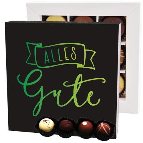 Hallingers Alles Gute L - Manufaktur Pralinen Geschenk handmade ohne Alkohol aus Edelkakao Schokolade (Box) - Muttertagsgeschenk & Geschenkideen zum Vatertag | Geburtstag Glückwunsch Danke Jahrestag N von Hallingers Genuss Manufaktur