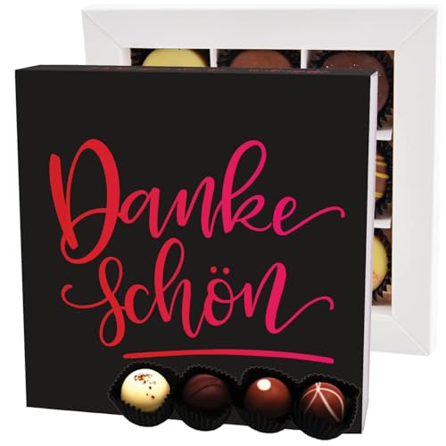 Hallingers Dankeschön L - Manufaktur Pralinen Geschenk handmade ohne Alkohol aus Edelkakao Schokolade (Box) - Muttertagsgeschenk & Geschenkideen zum Vatertag | Geburtstag Glückwunsch Danke Neues Zuhau von Hallingers Genuss Manufaktur