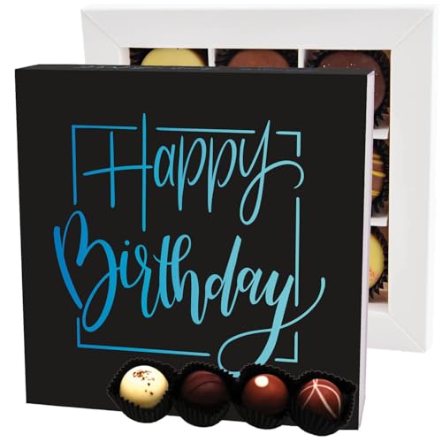 Hallingers Happy Birthday L - Manufaktur Pralinen Geschenk handmade ohne Alkohol aus Edelkakao Schokolade (Box) - Muttertagsgeschenk & Geschenkideen zum Vatertag | Geburtstag Glückwunsch Danke Jahrest von Hallingers Genuss Manufaktur