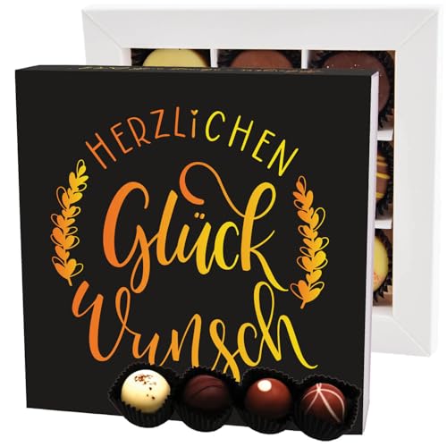 Hallingers Herzlichen Glückwunsch L - Manufaktur Pralinen Geschenk handmade ohne Alkohol aus Edelkakao Schokolade (Box) - Ostergeschenke Osterkörbchen Ostereier & als Osterdeko | Geburtstag Glückwunsc von Hallingers Genuss Manufaktur