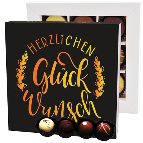 Hallingers Herzlichen Glückwunsch L - Manufaktur Pralinen Geschenk handmade ohne Alkohol aus Edelkakao Schokolade (Box) - Muttertagsgeschenk & Geschenkideen zum Vatertag | Geburtstag Glückwunsch Danke von Hallingers Genuss Manufaktur