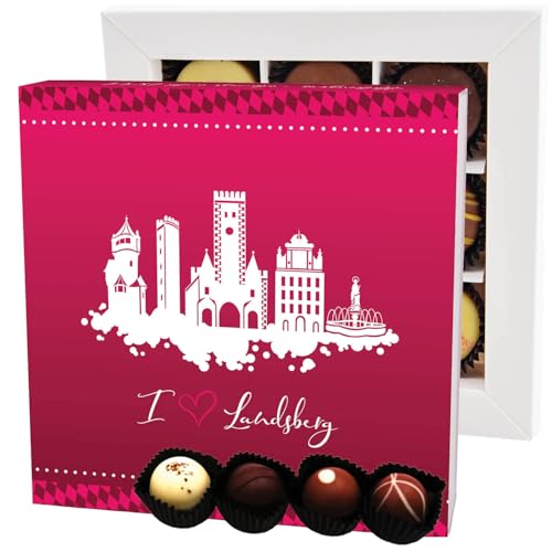 Hallingers I love Landsberg L - Manufaktur Pralinen Geschenk handmade ohne Alkohol aus Edelkakao Schokolade (Box) - Muttertagsgeschenk & Geschenkideen zum Vatertag | Geburtstag Glückwunsch Danke Jahre von Hallingers Genuss Manufaktur