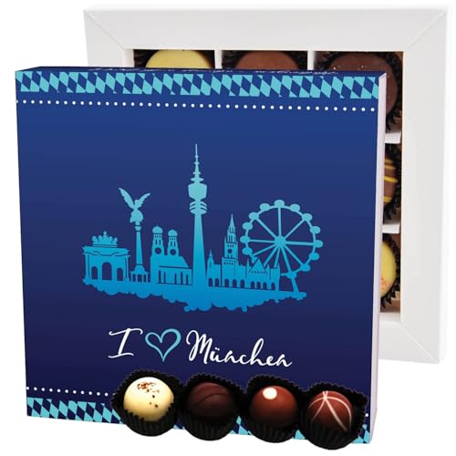 Hallingers I love München L - Manufaktur Pralinen Geschenk handmade ohne Alkohol aus Edelkakao Schokolade (Box) - Muttertagsgeschenk & Geschenkideen zum Vatertag | Geburtstag Glückwunsch Danke Jahrest von Hallingers Genuss Manufaktur