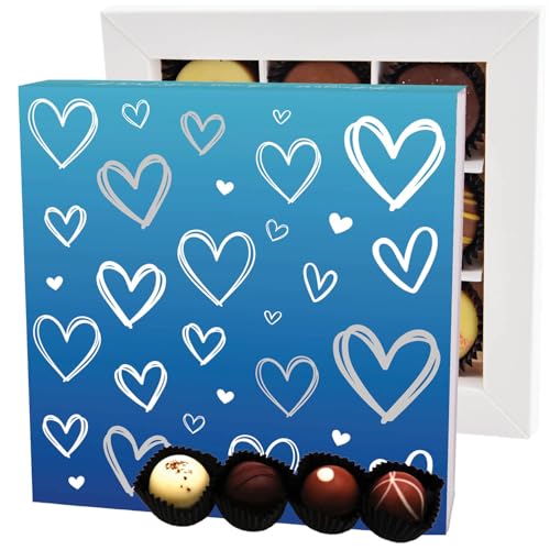 Hallingers Love Blau L - Valentinstag Manufaktur Pralinen Geschenk handmade ohne Alkohol aus Edelkakao Schokolade (Box) - Muttertagsgeschenk & Geschenkideen zum Vatertag | Danke Jahrestag Neues Zuhaus von Hallingers Genuss Manufaktur