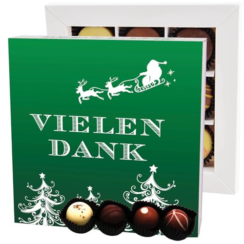 Hallingers Vielen Dank Grün L - Manufaktur Pralinen Weihnachten Geschenk handmade ohne Alkohol aus Edelkakao Schokolade (Box) - Muttertagsgeschenk & Geschenkideen zum Vatertag | Glückwunsch Danke Freu von Hallingers Genuss Manufaktur