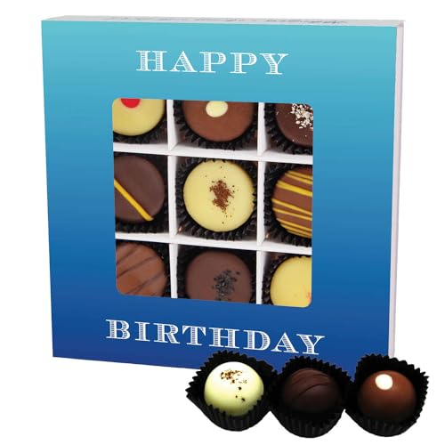Hallingers Happy Birthday L - Manufaktur Pralinen Geschenk handmade teils mit Alkohol aus Edelkakao Schokolade (Box) - Muttertagsgeschenk & Geschenkideen zum Vatertag | Geburtstag Glückwunsch Danke Ja von Hallingers Genuss Manufaktur