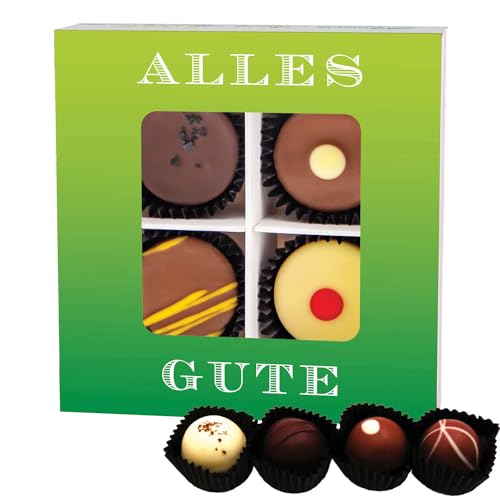 Hallingers Alles Gute - Manufaktur Pralinen Geschenk handmade teils mit Alkohol aus Edelkakao Schokolade (Box) - Muttertagsgeschenk & Geschenkideen zum Vatertag | Geburtstag Glückwunsch Danke Neues Zu von Hallingers Genuss Manufaktur