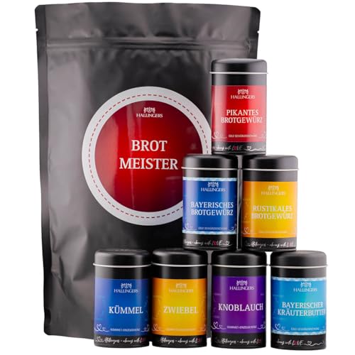 Hallingers Brot Meister - Wundertüte XXL Gourmet Gewürze Geschenkset mit 7 Aromadosen - Gewürze rund ums Brot backen (Set) - Muttertagsgeschenk & Geschenkideen zum Vatertag | Geburtstag Glückwunsch Ne von Hallingers Genuss Manufaktur