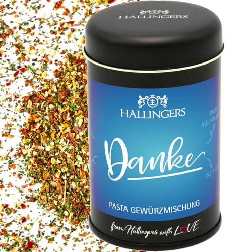 Hallingers Danke - Geschenk zum Danke sagen, Gewürz-Mischung für Pasta, Brotaufstriche & Soßen als Dankeschön (Dose) - Muttertagsgeschenk & Geschenkideen zum Vatertag | Geburtstag Glückwunsch Neues Zu von Hallingers Genuss Manufaktur