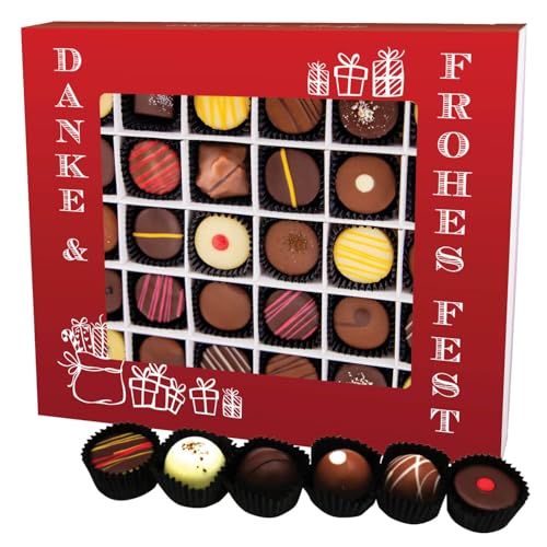 Hallingers Danke & Frohes Fest XXL - Manufaktur Pralinen Weihnachten Geschenk handmade teils mit Alkohol aus Edelkakao Schokolade (Box) - Muttertagsgeschenk & Geschenkideen zum Vatertag | Glückwunsch von Hallingers Genuss Manufaktur