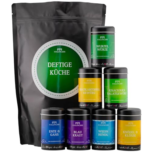 Hallingers Deftige Küche - Wundertüte XXL Gourmet Gewürze Geschenkset mit 7 Aromadosen - Gewürzmischungen für den Winter (Set) - Muttertagsgeschenk & Geschenkideen zum Vatertag | Neues Zuhause Ruhesta von Hallingers Genuss Manufaktur