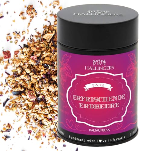 Hallingers Erfrischende Erdbeere - Loser Cold Brew Früchtetee Eistee, kalt oder warm aufgießbar (Dose) - Ostergeschenke Osterkörbchen Ostereier & als Osterdeko | Geburtstag Glückwunsch Genesung Neues von Hallingers Genuss Manufaktur