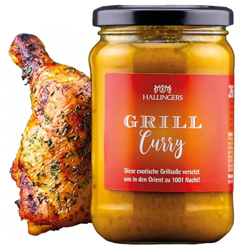 Hallingers Grill Curry - Feinste Grill-Sauce, handgemacht (Glas) - Muttertagsgeschenk & Geschenkideen zum Vatertag | Geburtstag Glückwunsch Neues Zuhause Danke Freundschaft Genesung von Hallingers Genuss Manufaktur