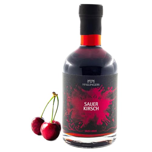 Hallingers Sauerkirsch, Likör 17% vol. - Premium Kirsch-Likör (Glas) - Ostergeschenke Osterkörbchen Ostereier & als Osterdeko | Danke Silvester Freundschaft Genesung von Hallingers Genuss Manufaktur