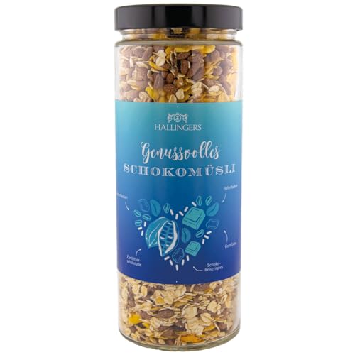 Hallingers Genussvolles Schoko Müsli - Feinstes Gourmet-Müsli frisch aus der Mühle (Glas) - Muttertagsgeschenk & Geschenkideen zum Vatertag | Neues Zuhause Ruhestand Danke Genesung von Hallingers Genuss Manufaktur