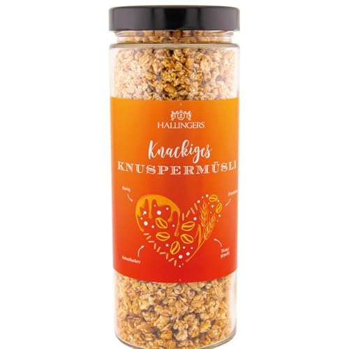 Hallingers Knackiges Knusper Müsli - Feinstes Gourmet-Müsli frisch aus der Mühle (Glas) - Muttertagsgeschenk & Geschenkideen zum Vatertag | Neues Zuhause Ruhestand Freundschaft Genesung von Hallingers Genuss Manufaktur