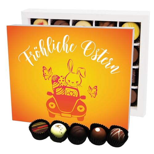 Hallingers Fröhliche Ostern XL - Pralinen zu Ostern, Ostergeschenke für Osterkörbchen zu Ostern, Pralinen handmade ohne Alkohol (Box) - Muttertagsgeschenk & Geschenkideen zum Vatertag | Glückwunsch Gl von Hallingers Genuss Manufaktur