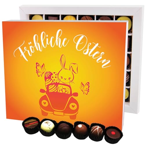 Hallingers Fröhliche Ostern XXL - Pralinen zu Ostern, Ostergeschenke für Osterkörbchen zu Ostern, Pralinen handmade ohne Alkohol (Box) - Muttertagsgeschenk & Geschenkideen zum Vatertag | Glückwunsch G von Hallingers Genuss Manufaktur