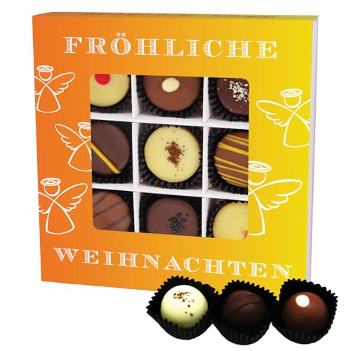 Hallingers Fröhliche Weihnachten L - Manufaktur Pralinen Weihnachten Geschenk handmade teils mit Alkohol aus Edelkakao Schokolade (Box) - Muttertagsgeschenk & Geschenkideen zum Vatertag | Glückwunsch von Hallingers Genuss Manufaktur