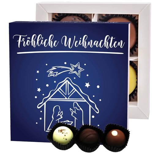 Hallingers Fröhliche Weihnachten - Manufaktur Pralinen Weihnachten Geschenk handmade ohne Alkohol aus Edelkakao Schokolade (Box) - Muttertagsgeschenk & Geschenkideen zum Vatertag | Glückwunsch Danke F von Hallingers Genuss Manufaktur
